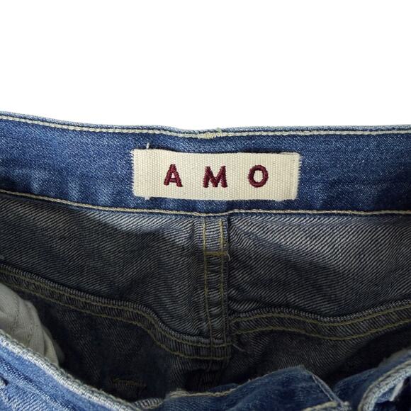 AMO Loverboy Jeans Crop Straight High Rise Ripped Knees Distressed Denim 30 - Picture 5 of 7